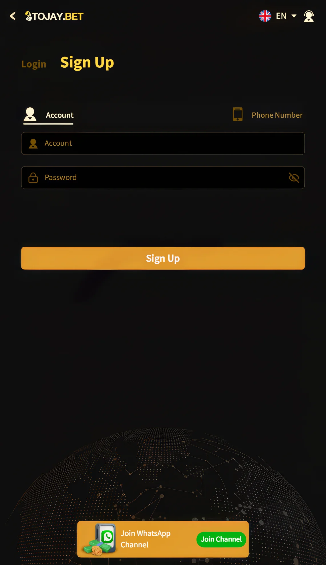 2J Bet login and registration screen for Pakistani players