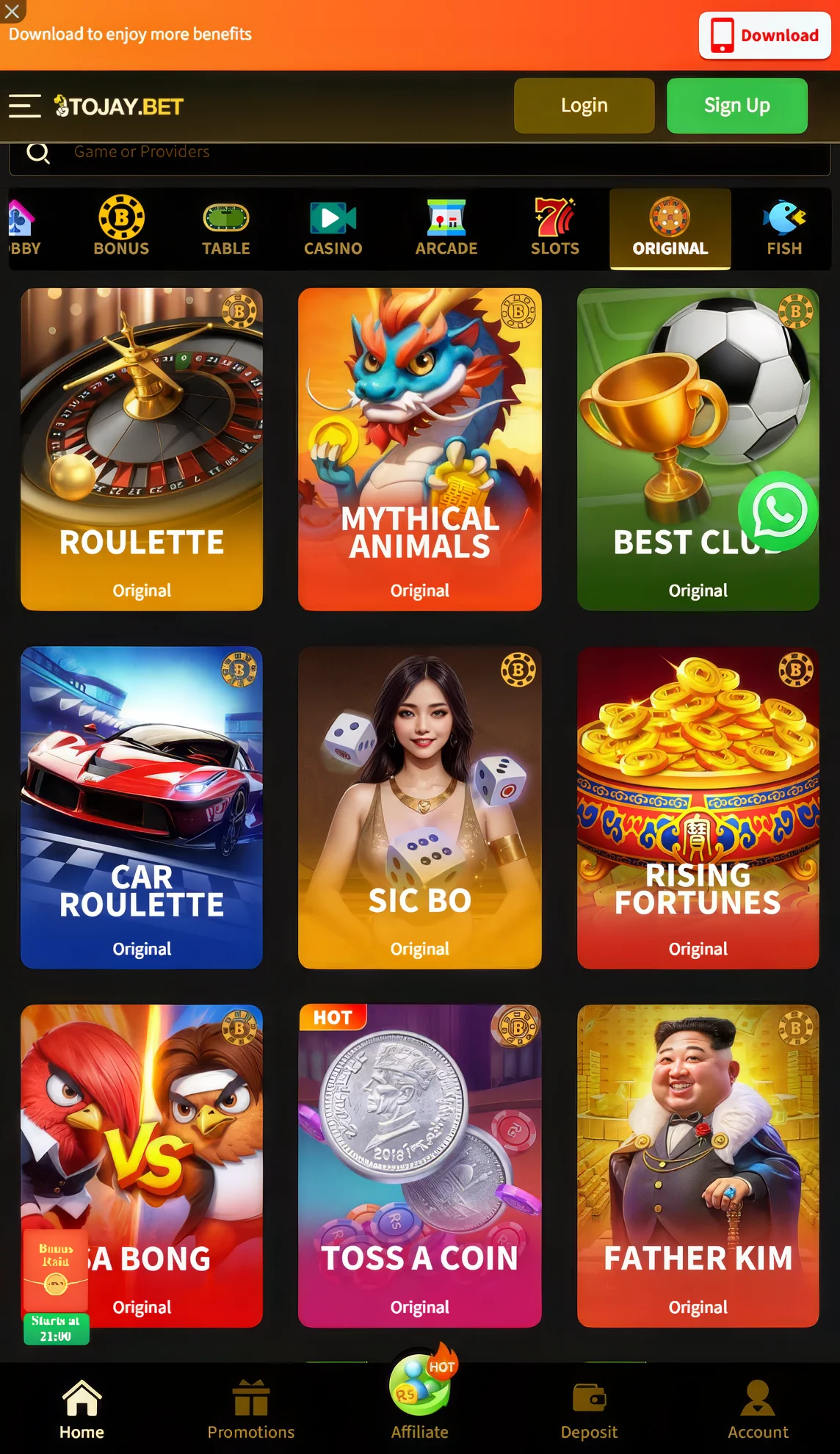 2J Bet casino games categories including slots and live tables